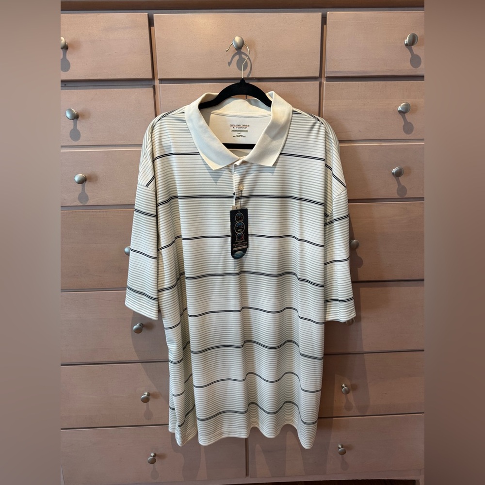 3 XT Roundtree & Yorke Cream and Black Striped Polo NWT